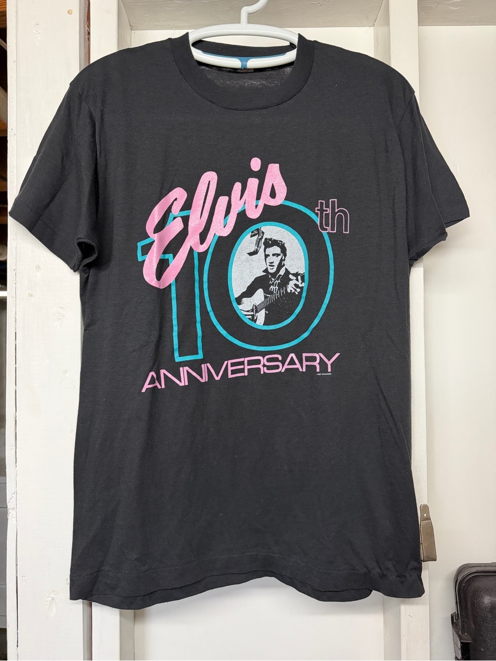 1987 Elvis Vintage 10th Anniversary Graphic Tee Shirt Black Large Single Stitch
